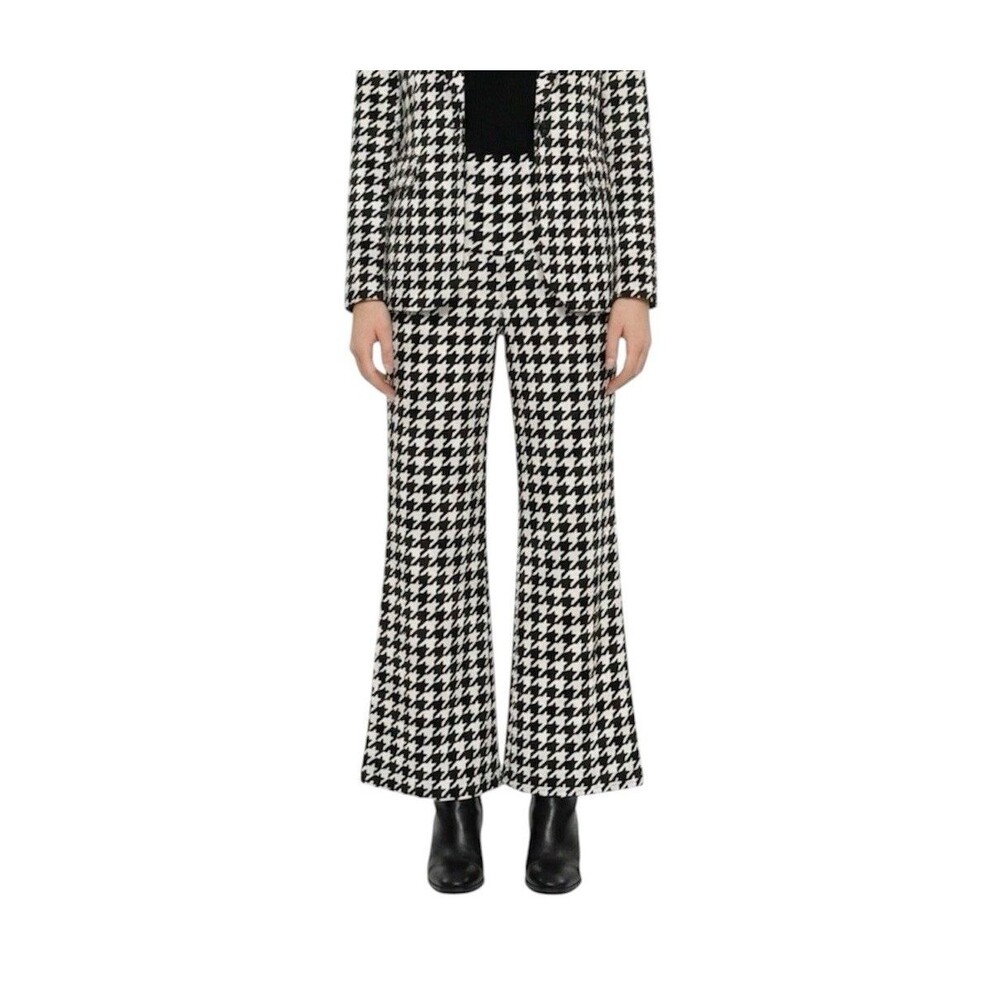 Chicme XL Houndstooth Flare Pants High Waist Stretch Black White Retro - Picture 3 of 16